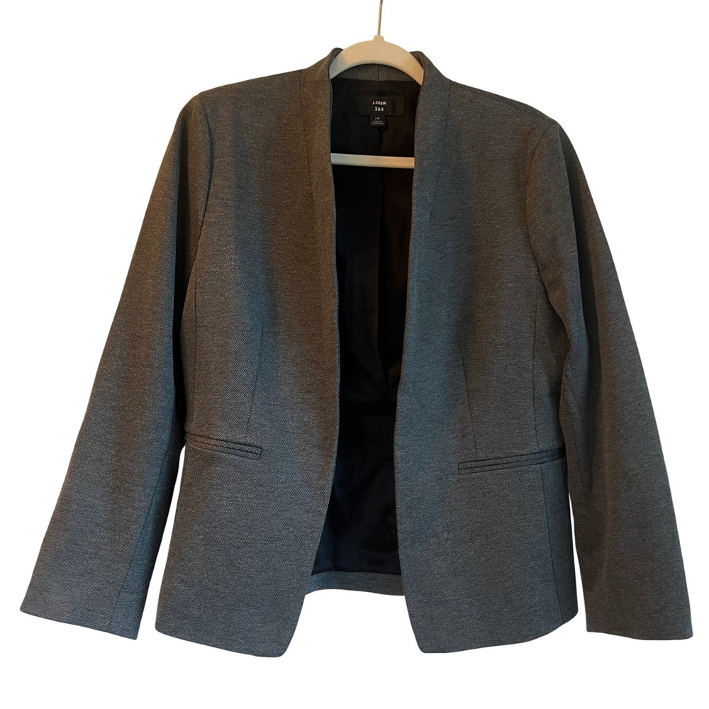 J Crew Charcoal Gray Open Front Stretch 365 Going Out Academic Blazer Size 14